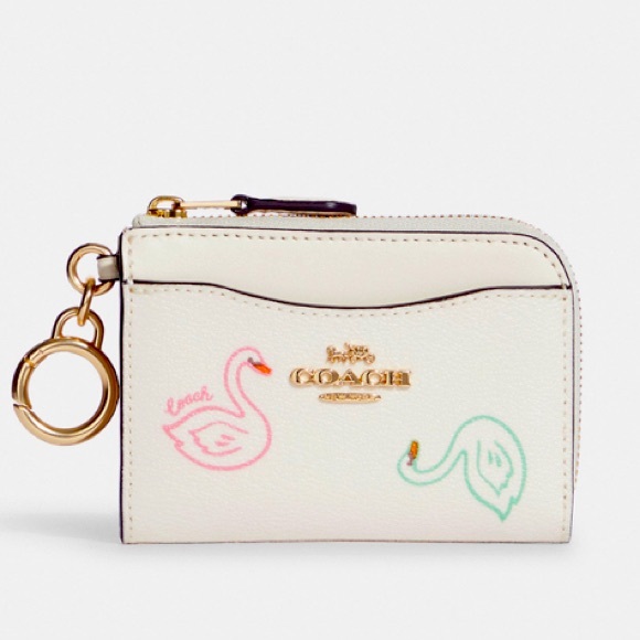 Coach L Zip Card Case With Swan Print - Picture 1 of 6